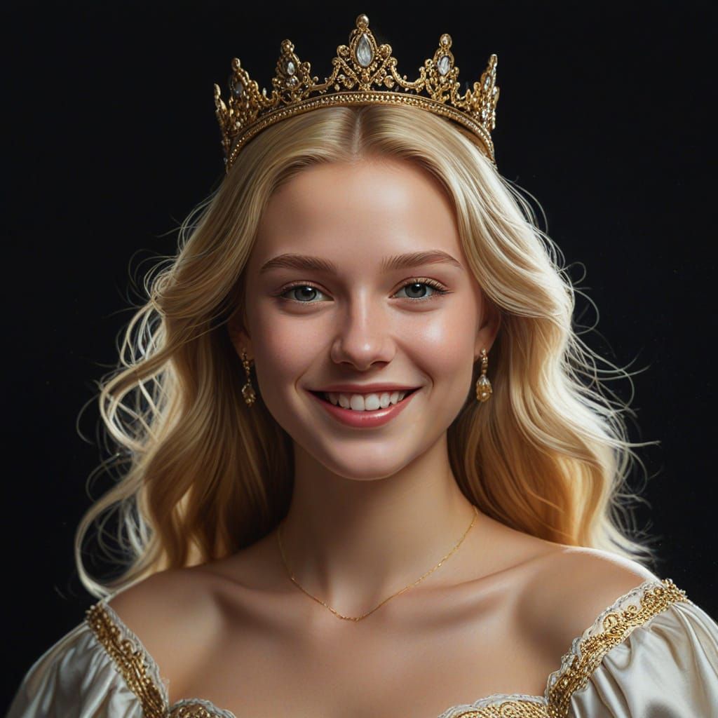 Blonde Princess with Gold Diadem in Vibrant Oil Painting Sty...