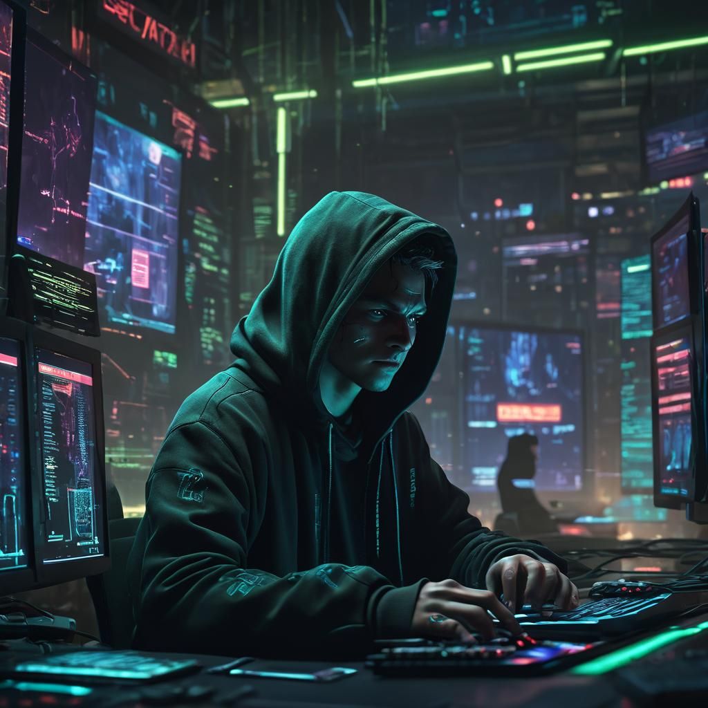 Glowing Neon Shadows in a Cyberpunk Command Center