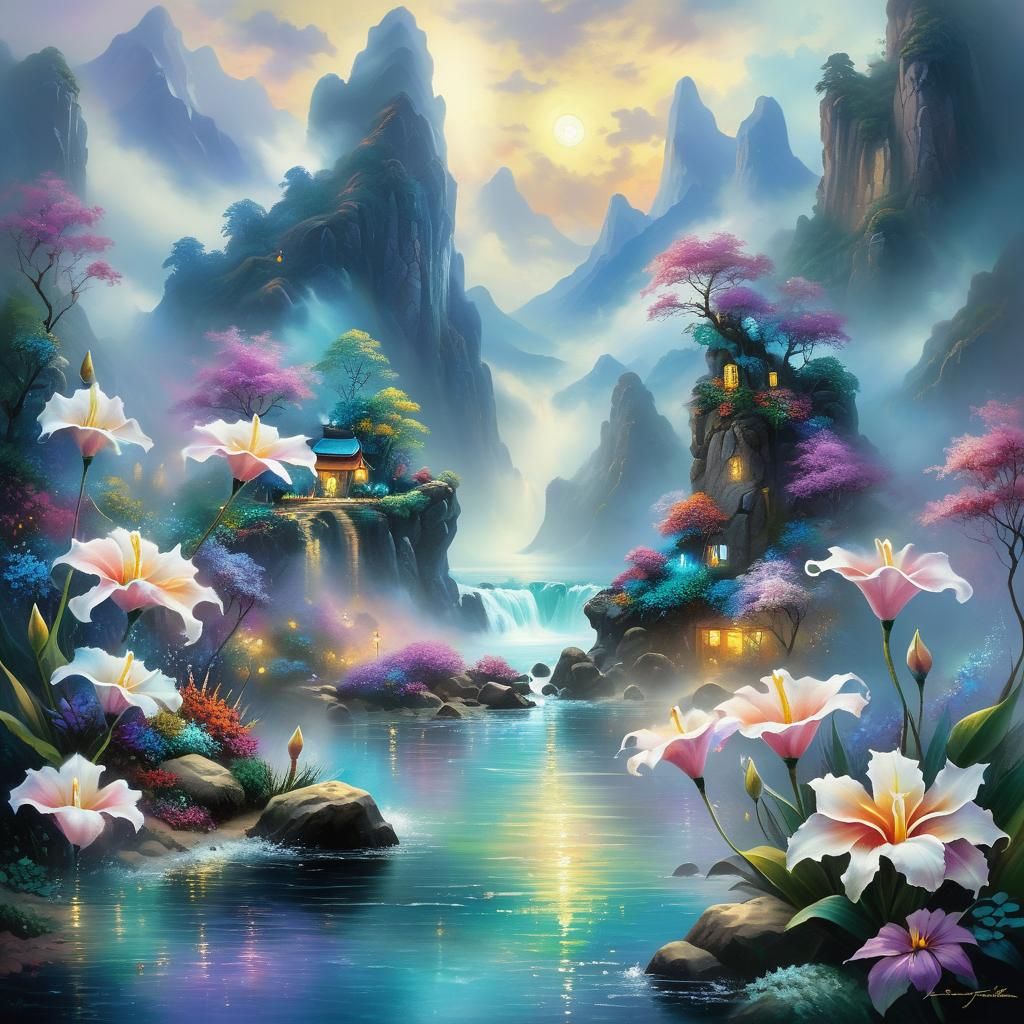 Ethereal Cala Lily in Mist, Impasto Painting