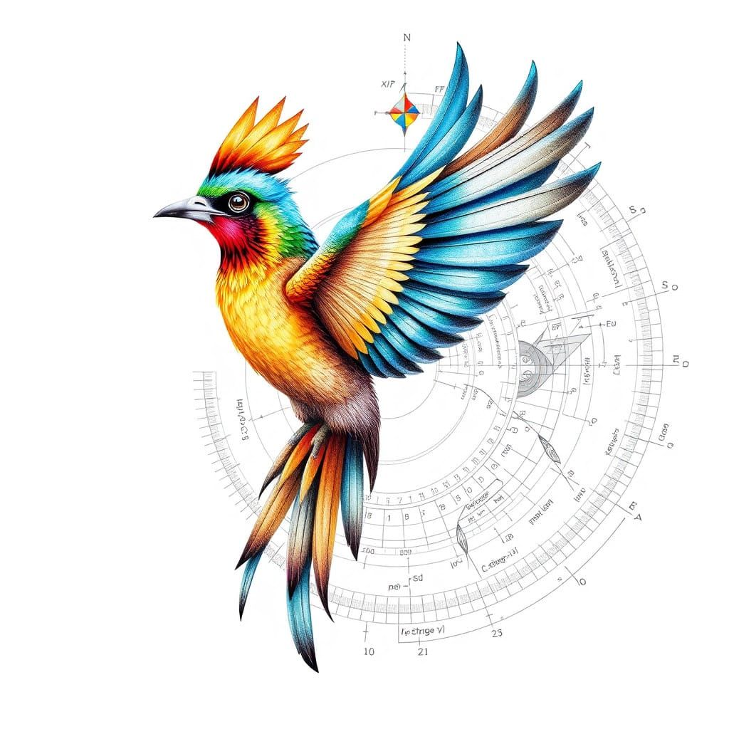 Fantasy Quetzal Logo in Golden Ratio Spiral Double Exposure