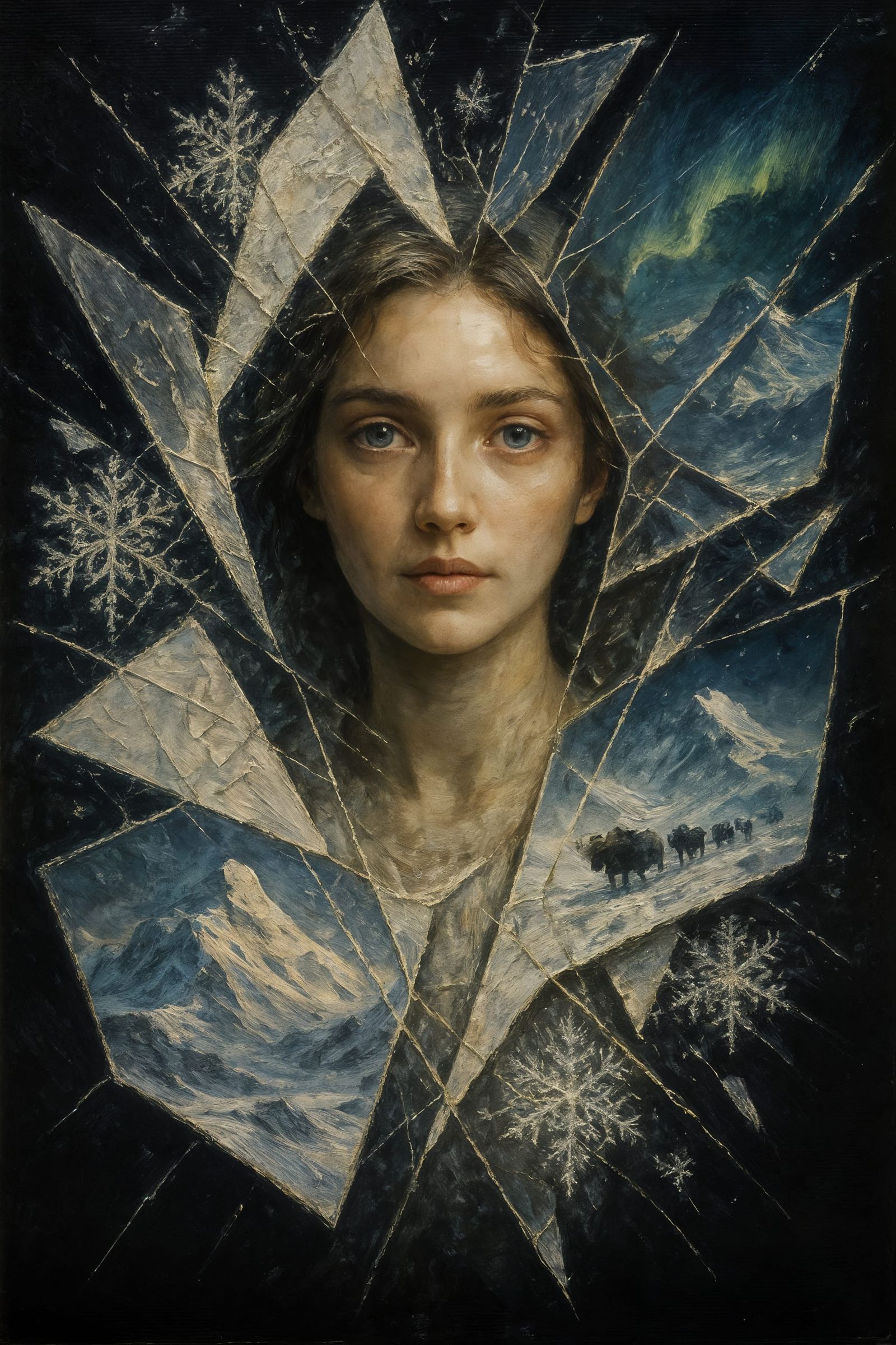 Ethereal Woman in Exploding Mirror Landscape, Luminism Art