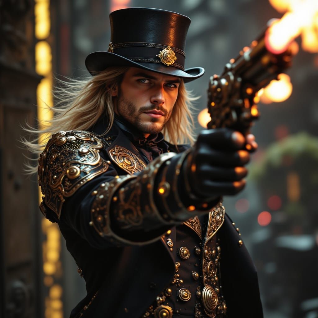 Elegant Steampunk Outlaw in Victorian Attire
