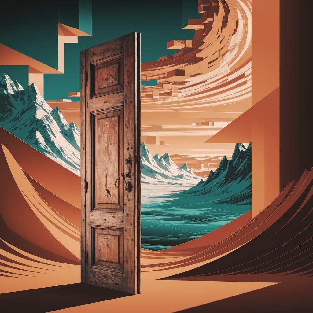 Cubist Door to Endless Horizons in Digital Art