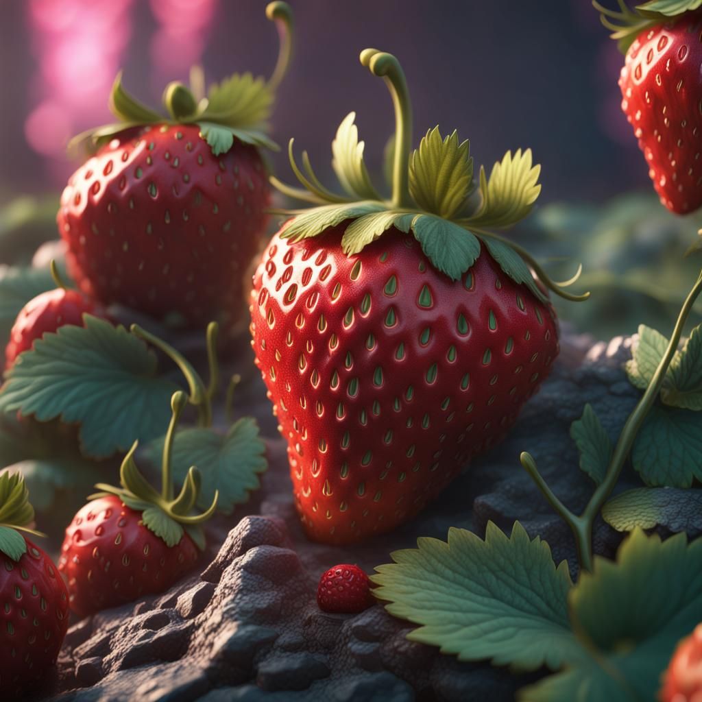 Fantastical Strawberry in Detailed Matte Painting
