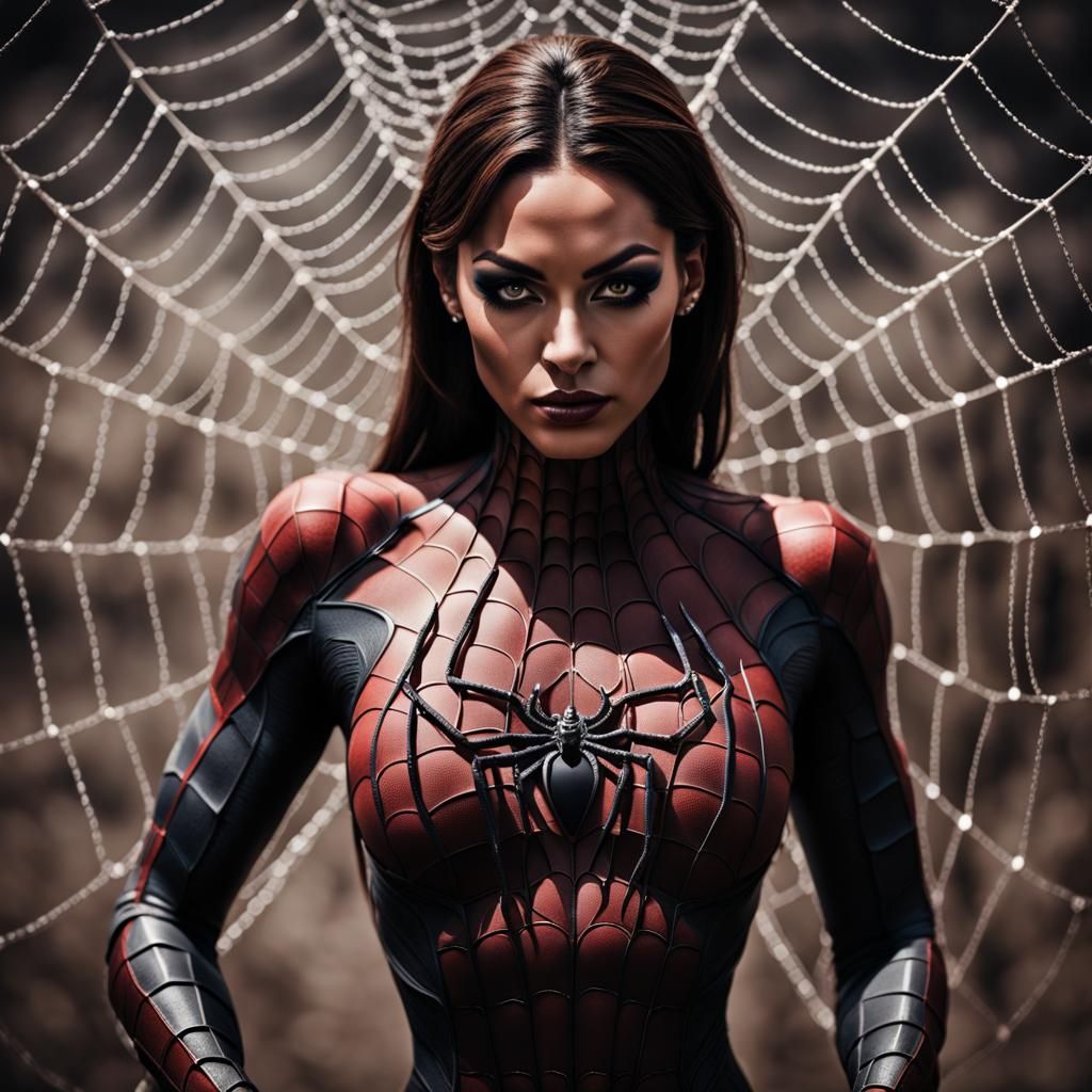 Beautiful Muscular Spidewoman in Noir Cityscape