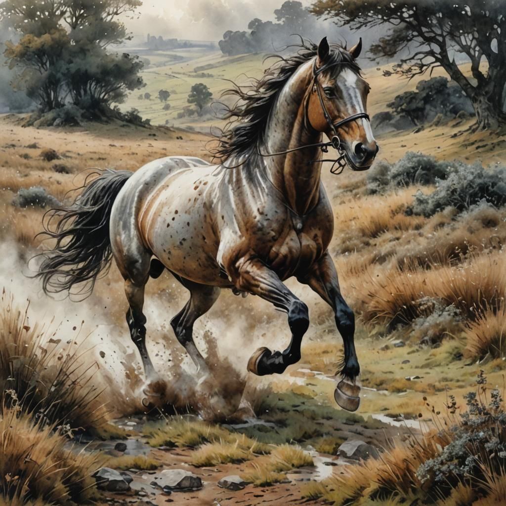 Horse Running Free: Hyperrealistic Watercolor Art