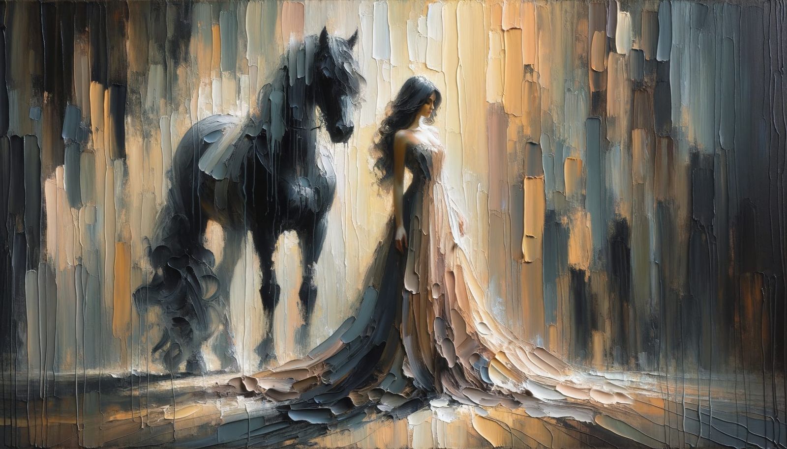 Romantic Impressionist Portrait of Woman with Horse