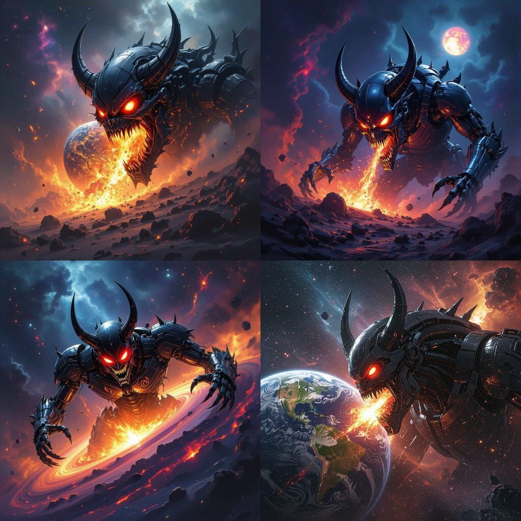 Cosmic Devil Robot Devours Celestial Bodies