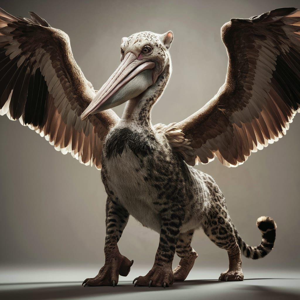 Pelican-Leopard Hybrid Creature in Detailed 3D Rendering