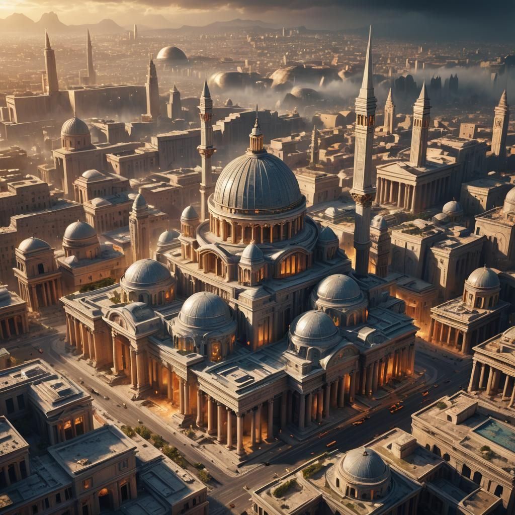Futuristic Roman Cityscape in Matte Painting Style