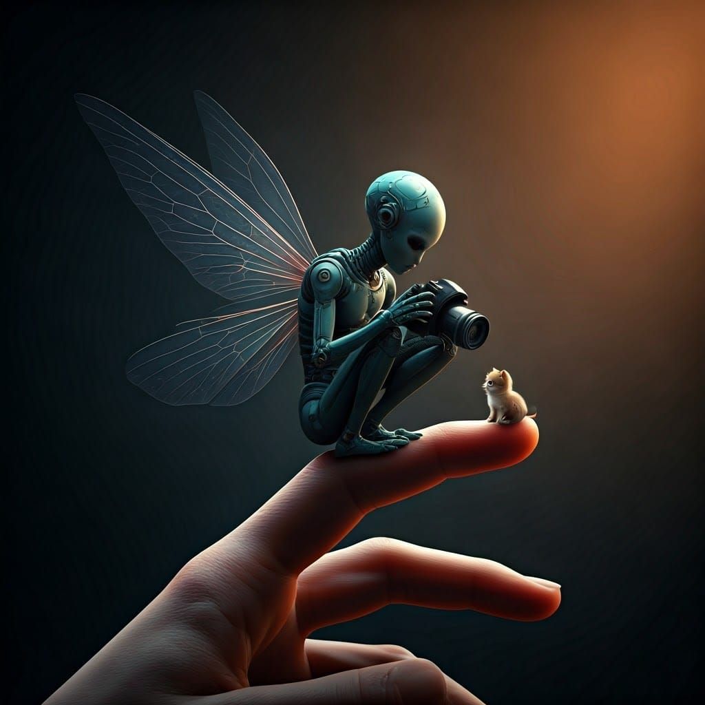 Android Fairy Photographing Kitten, Digital Art