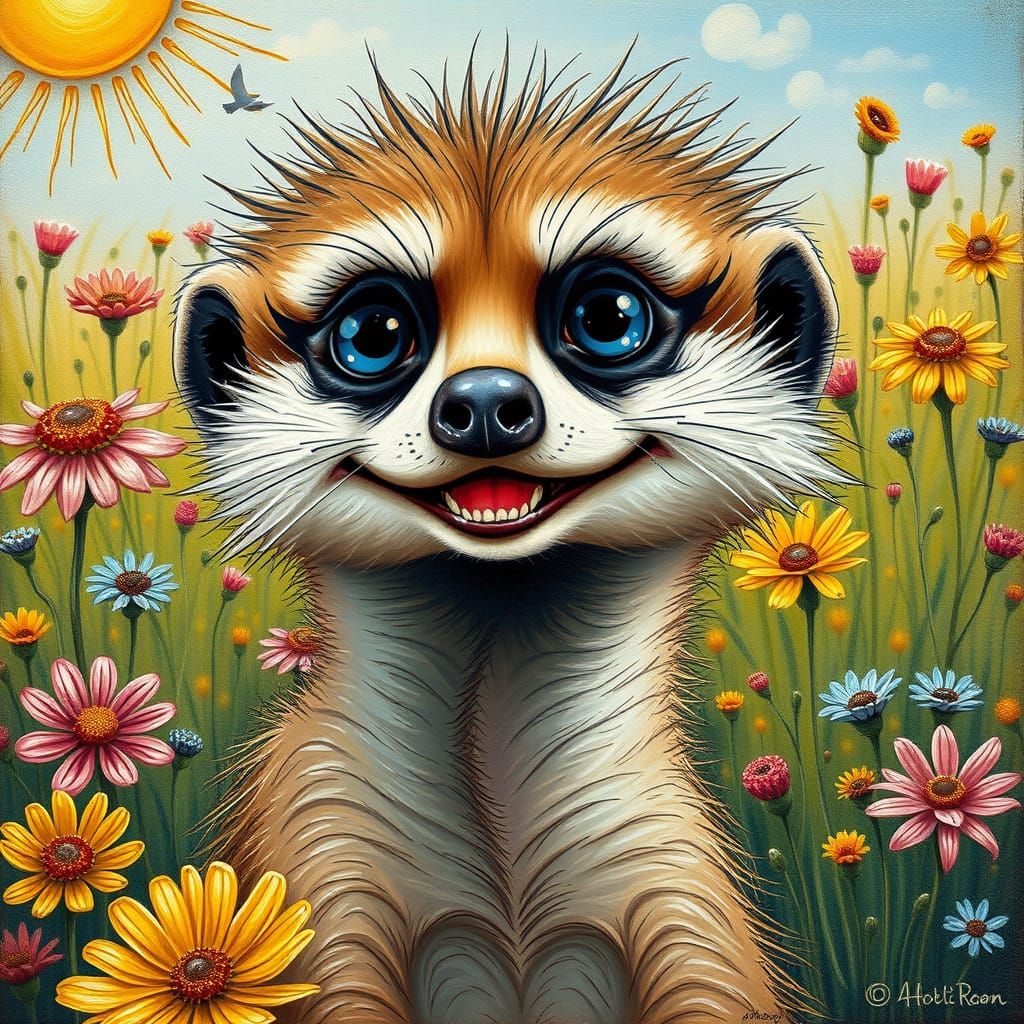 Playful Meerkat in Abstract Art Nouveau Style