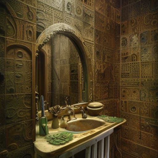 Ethereal Skeleton Reflection in Gothic Bathroom