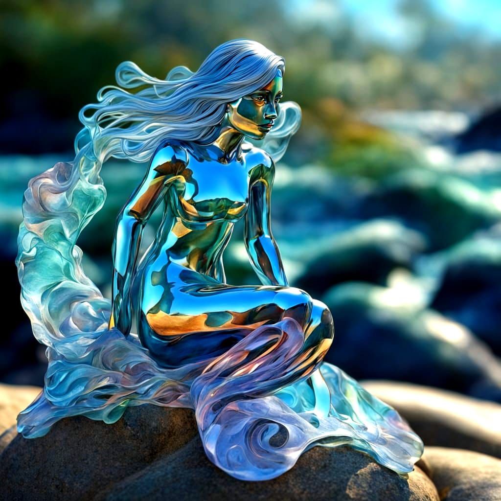 Sea Glass Mermaid Sculpture - Artistic Ocean Creation