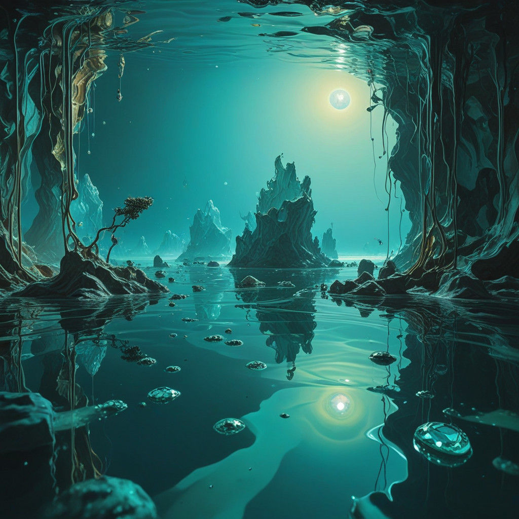 Ethereal Underwater Surrealism in Vibrant Bioluminescent Hue...
