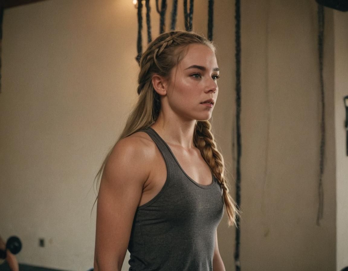 Woman in Climbing Gym, Cinematic Film Still