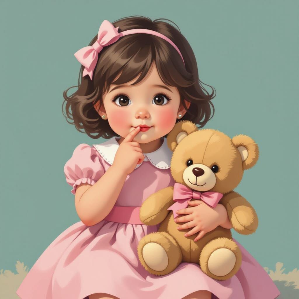 Baby Girl with Teddy Bear in Playful Style