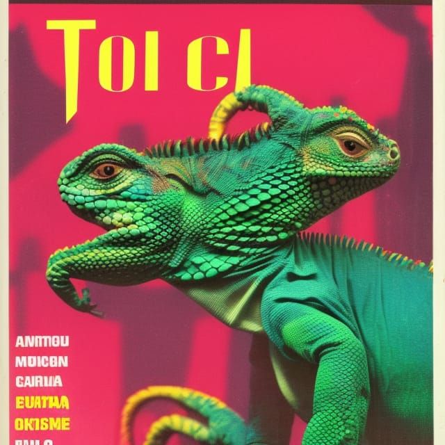 Mutated Iguana on Vintage 80s Magazine Cover
