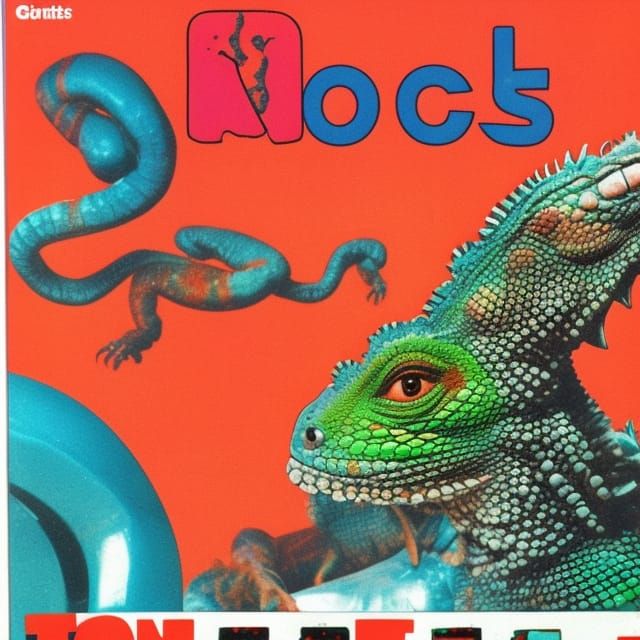 Toxic Red Iguana Body Horror, 80s Magazine Cover
