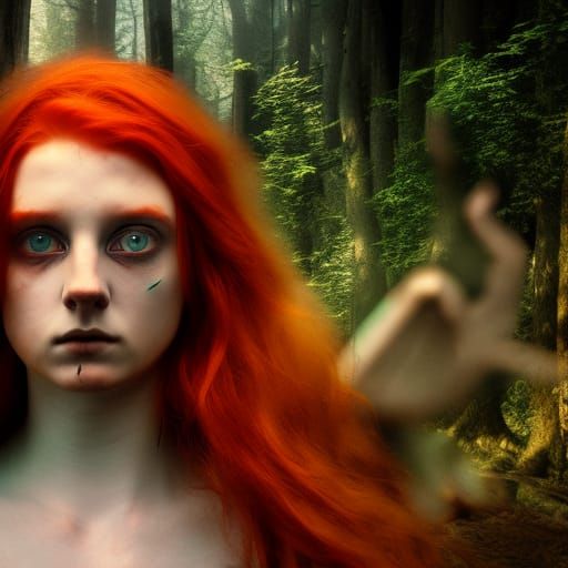 Will-o'-the-Wisp Touches Girl's Hand in Forest