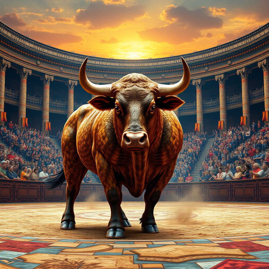 Bull in Bullfight Ring as Mosaic Art