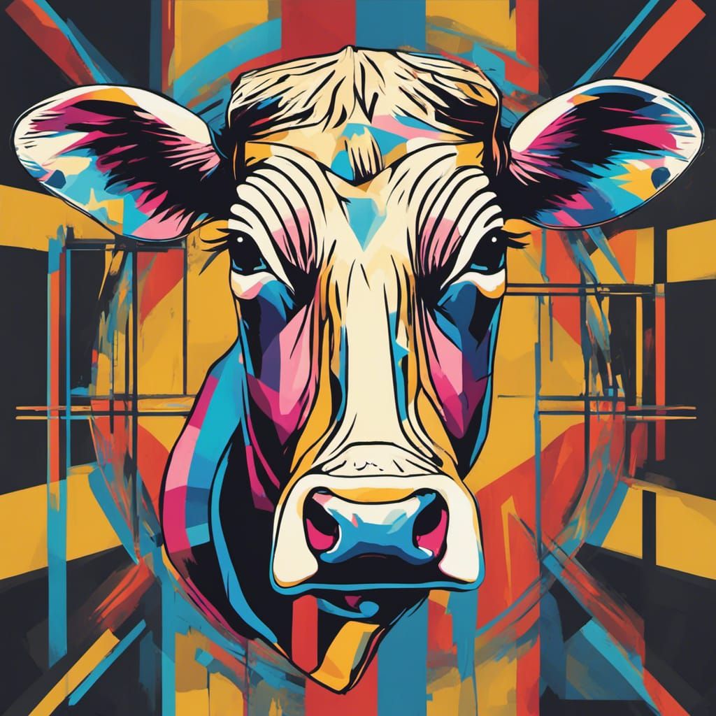 Pop Art Cow Screen Print in Bauhaus Style