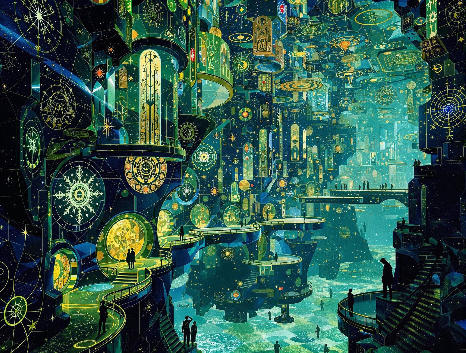 Cosmic Cityscape: Alien Venice in Dark Blues and Golds