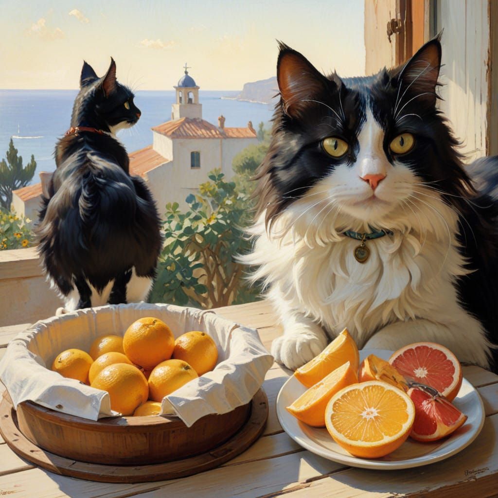 Whimsical Bird Perched on Wooden Windowsill with Curious Cat