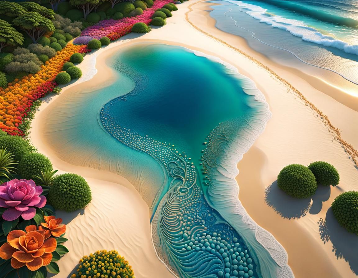 Hyperdetailed Sand Art on a Sunset Beach