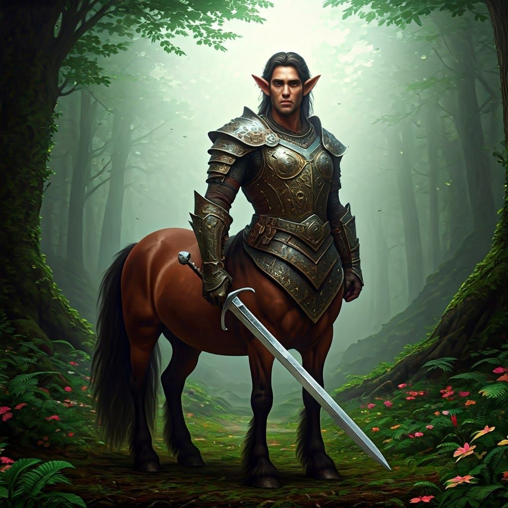 Heroic Centaur in Misty Forest Concept Art