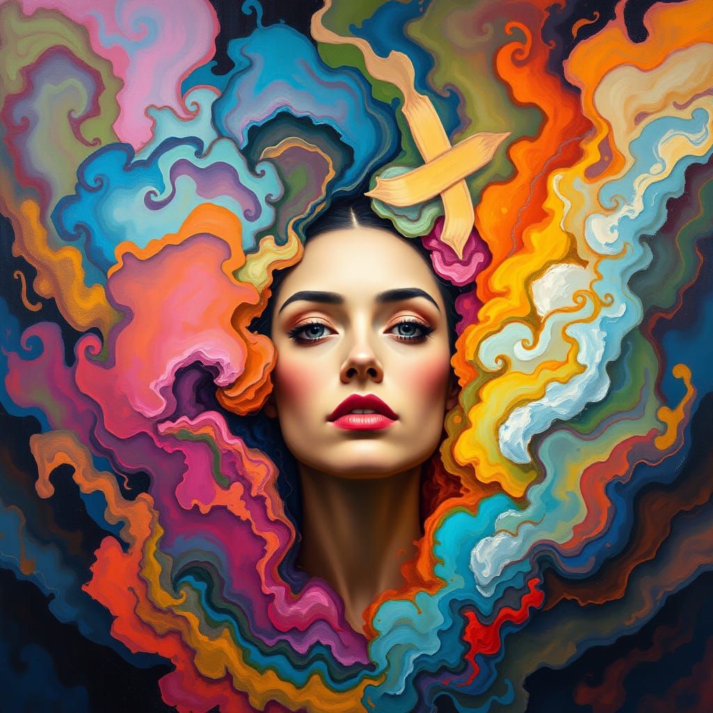 Emotional Woman in Abstract Expressionist Style