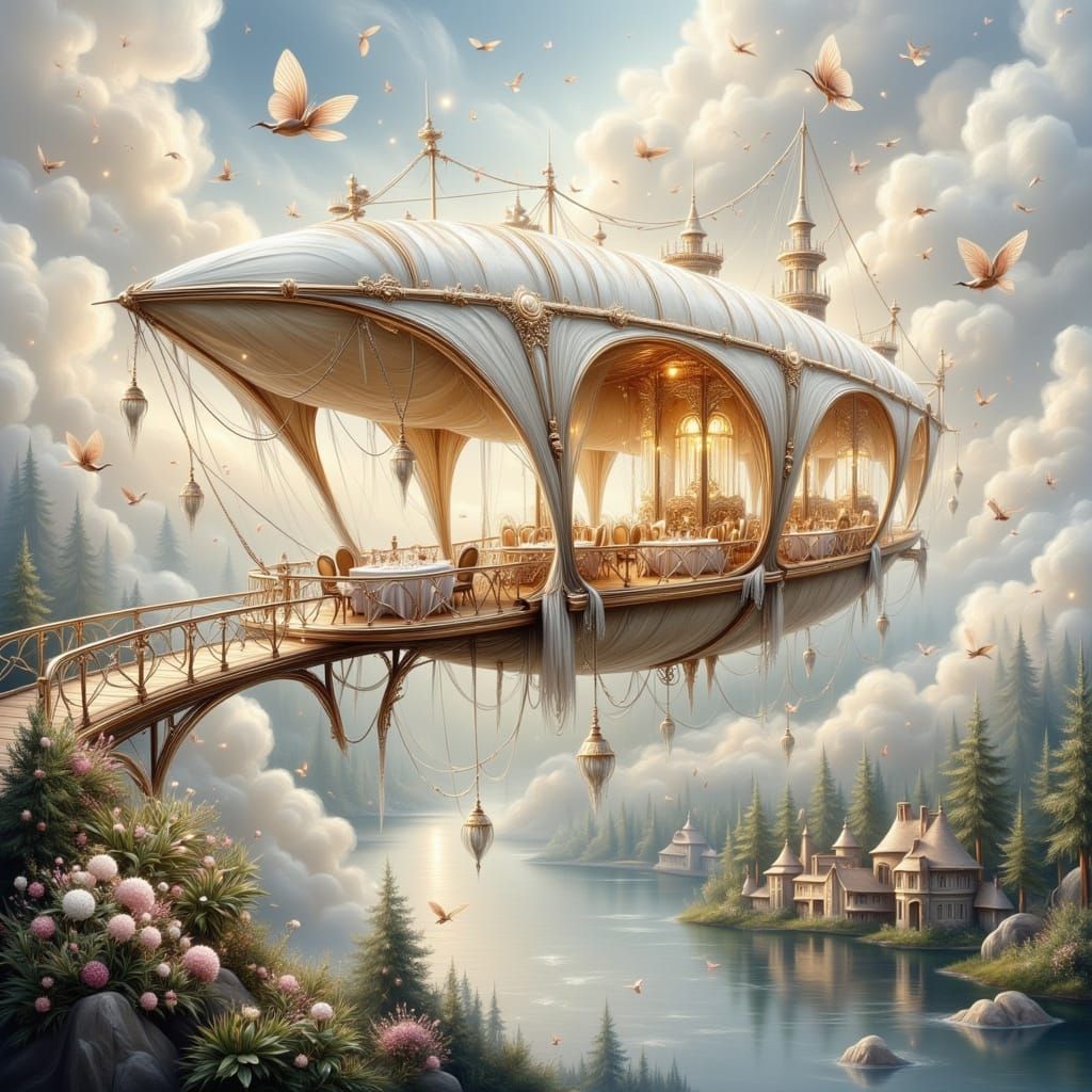 Whimsical Airship on a Romantic Flight