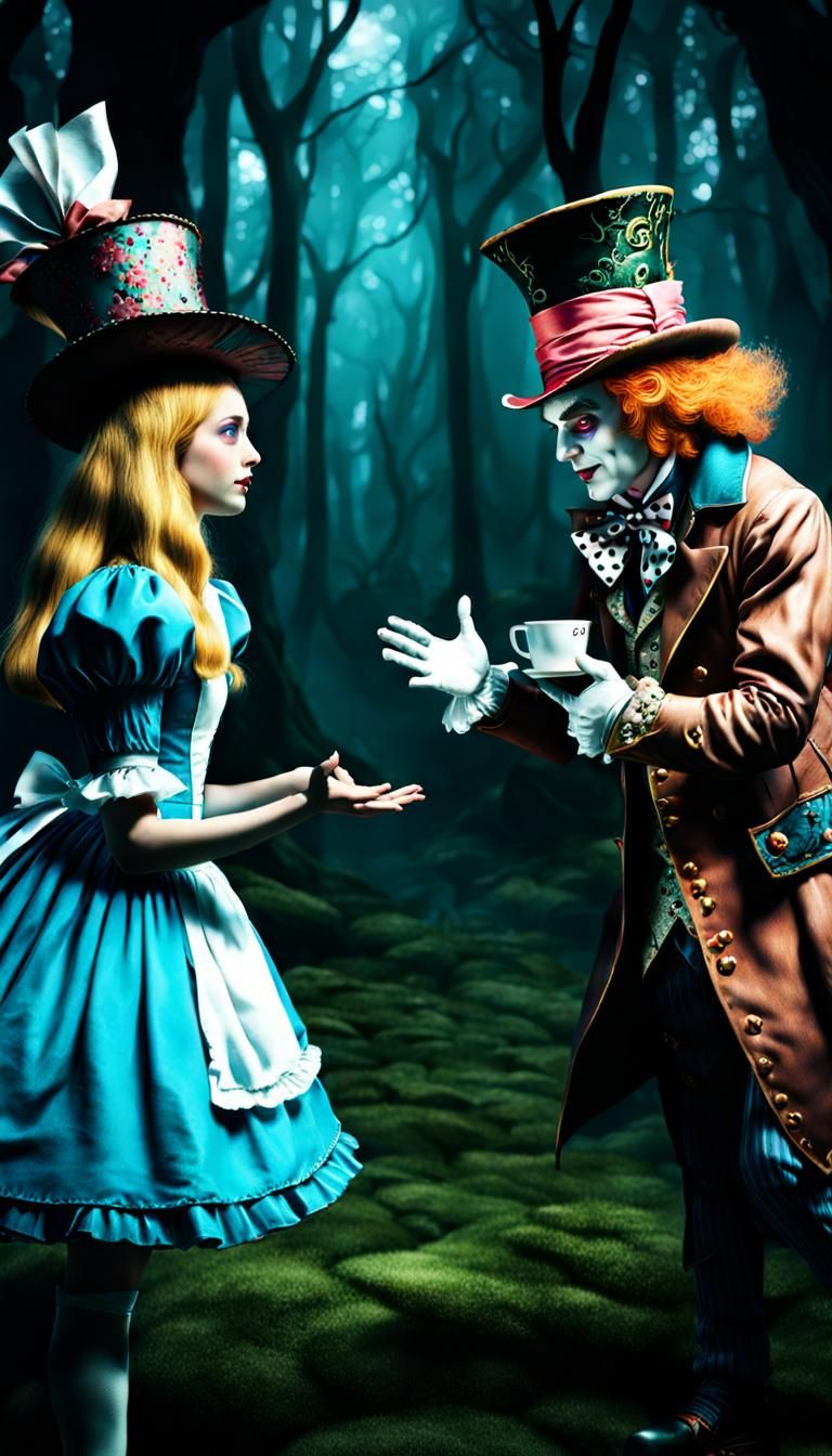 Alice and Mad Hatter High Five in Gothic Wonderland