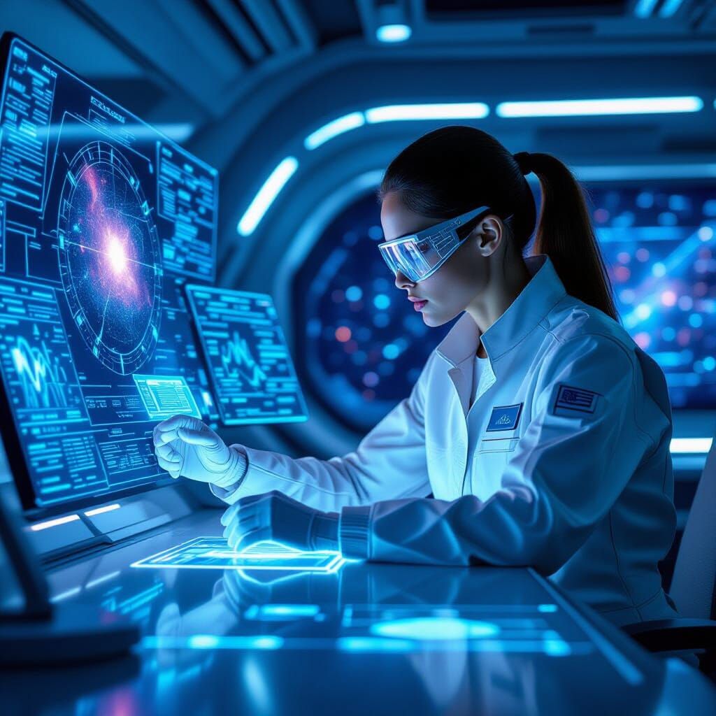 Futuristic AI Data Analyst in Deep Space