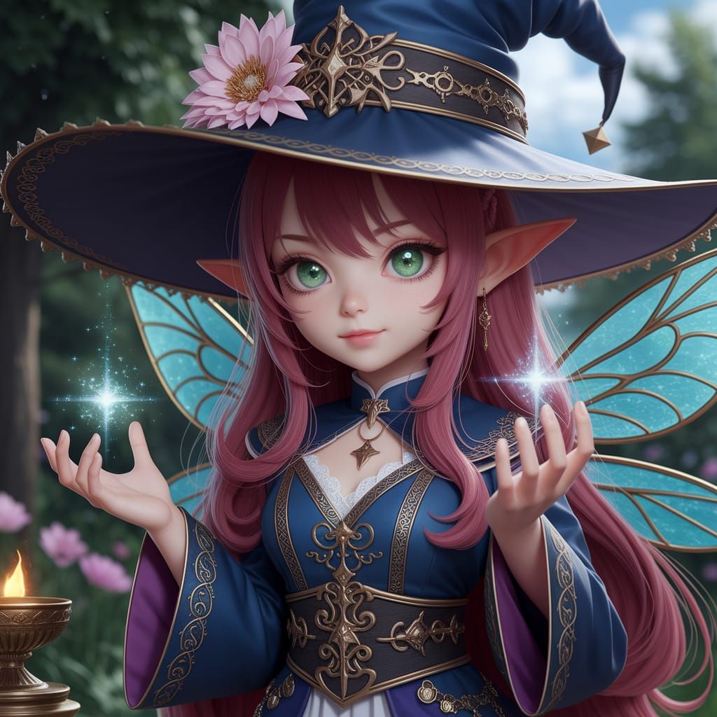 Cute Fairy Witch with Magic Sparkles, Anime Style
