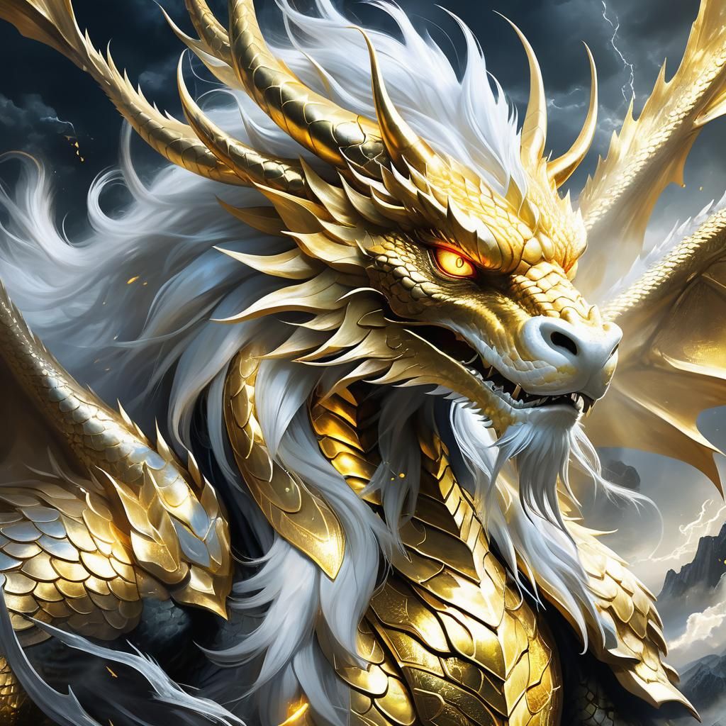 Majestic Golden Thunder Dragon God in Digital Art