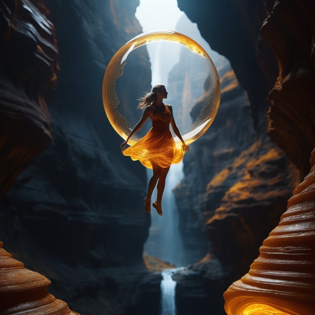 Phosphorescent Honey Woman in Amber Droplet