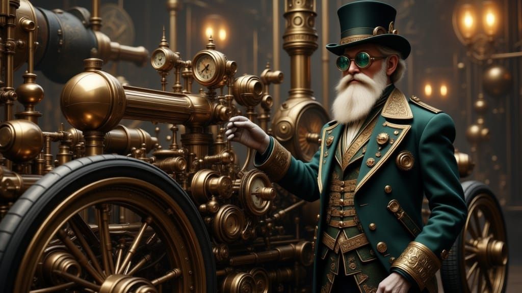 Steampunk Gentleman with Ornate Automobile