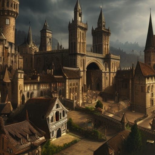 Epic Medieval Town Digital Matte Painting