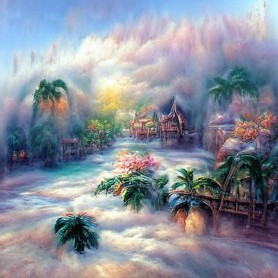 Ethereal Tropical Beach in Fantasy Style