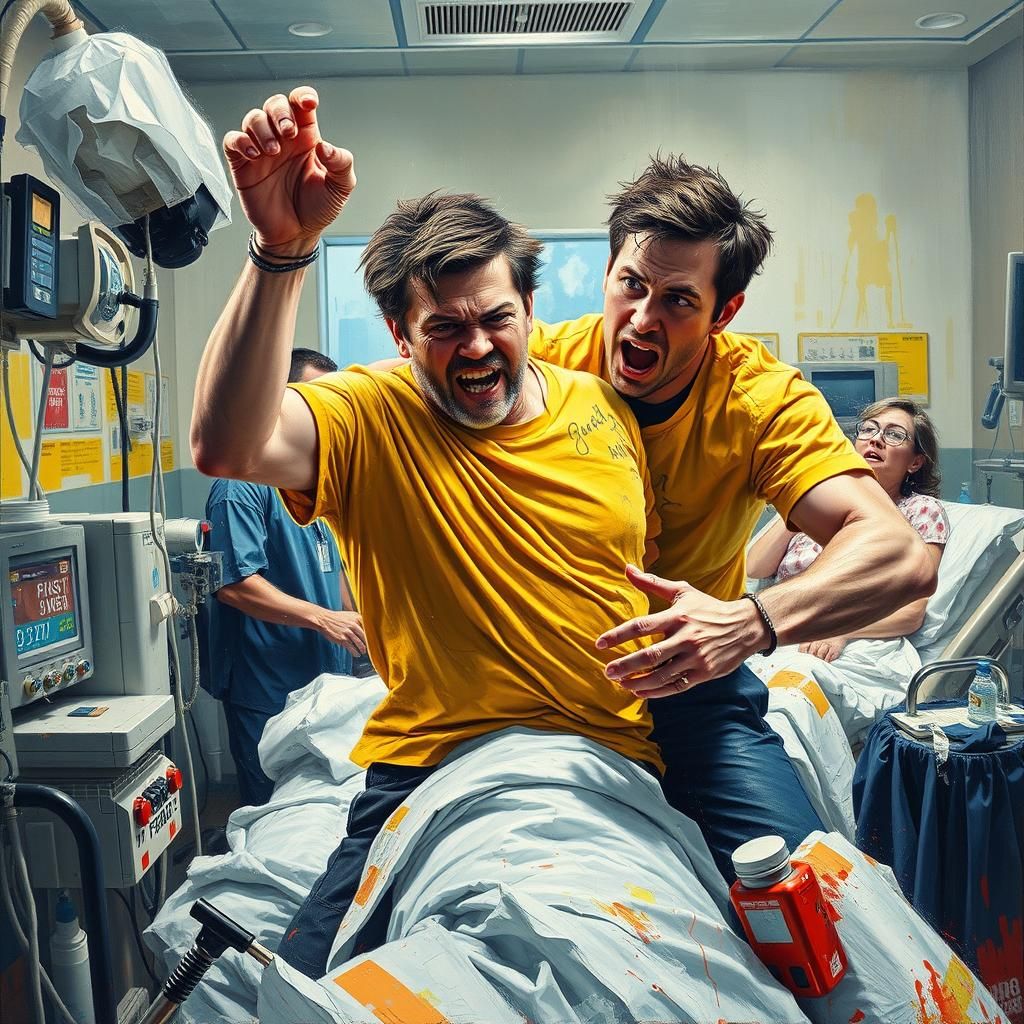 Florida Man Delivery Room Brawl as Oil Painting