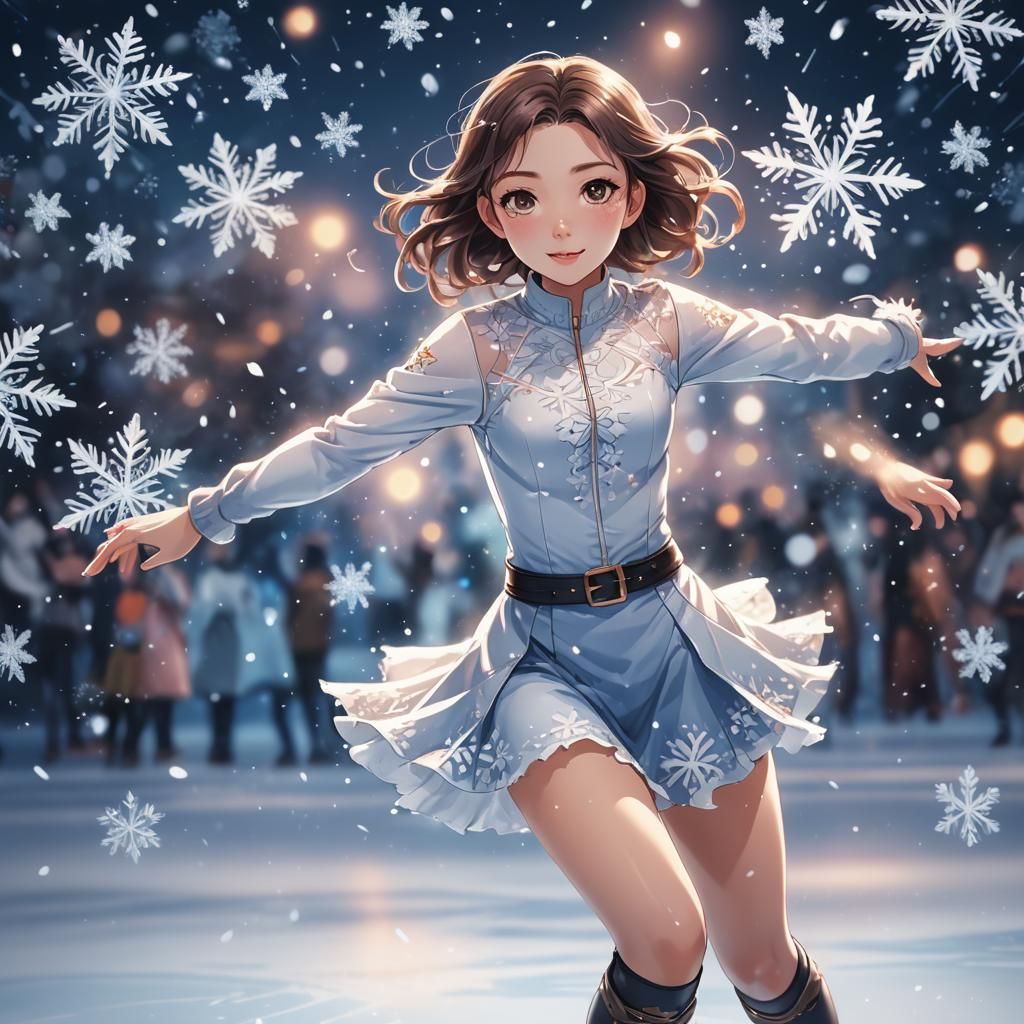 Figure Skater on Ice in Anime Style