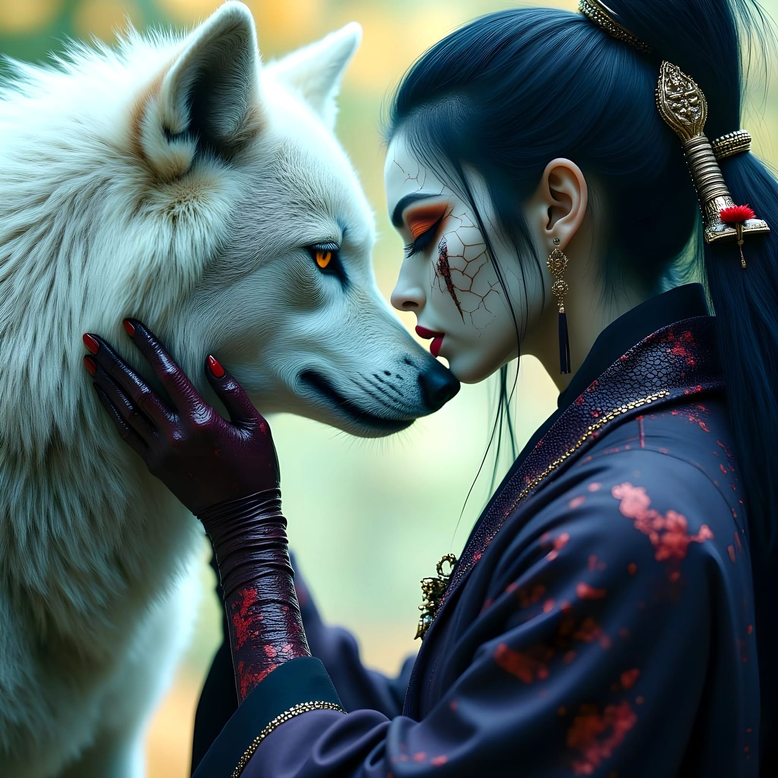 Mystical Japanese Ninja Goddess Embraces Her Majestic White ...