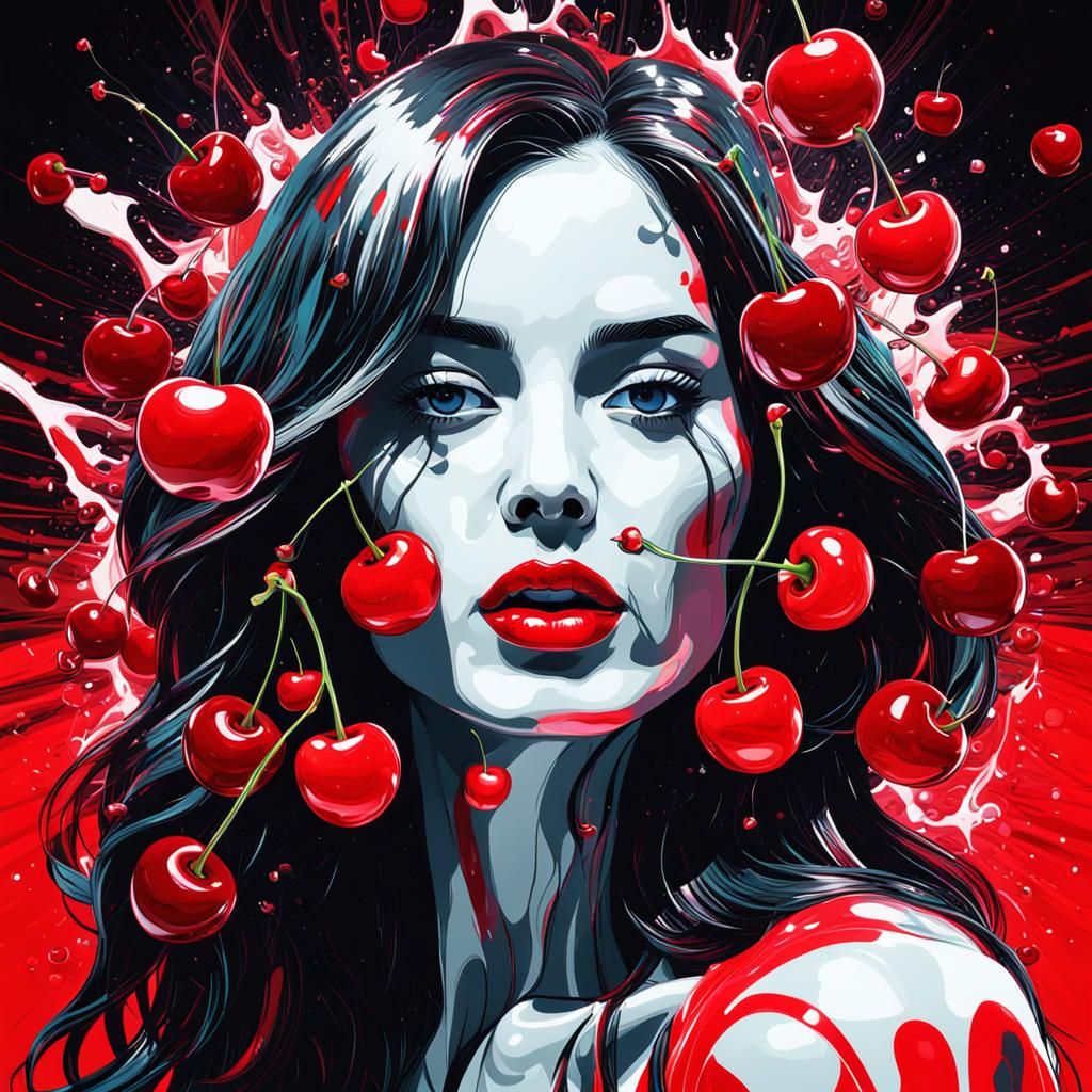 Abstract pop art and psychedelic composition in red, white a...