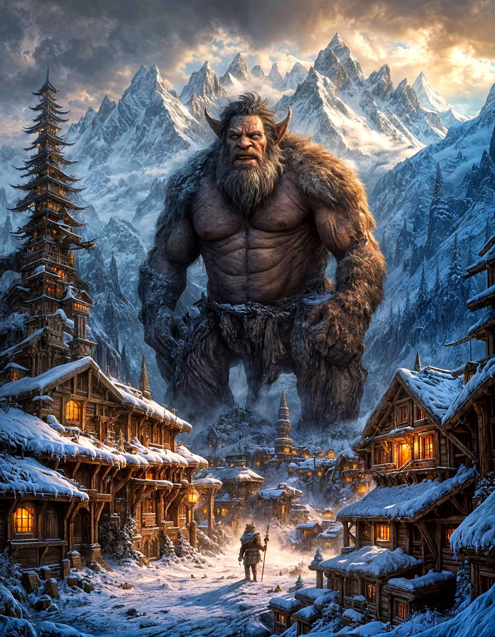 Giant Troll Overlooks Mountain Village