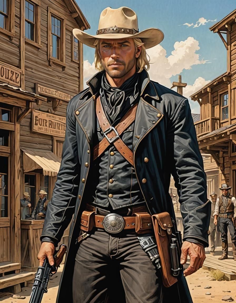 Western Bounty Hunter in Color-Pencil Style