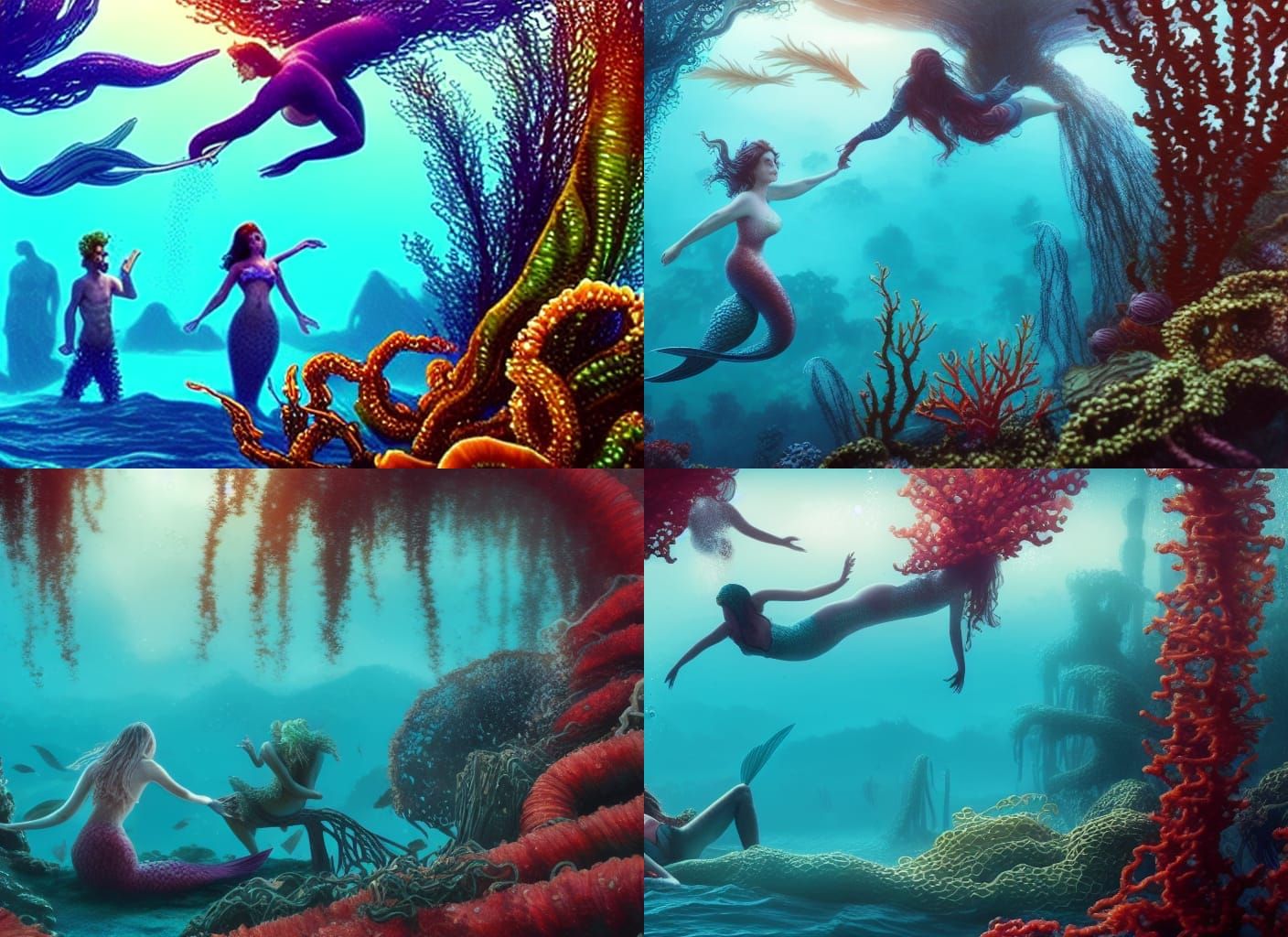 Underwater Garden with Merfolk: A Digital Matte Painting