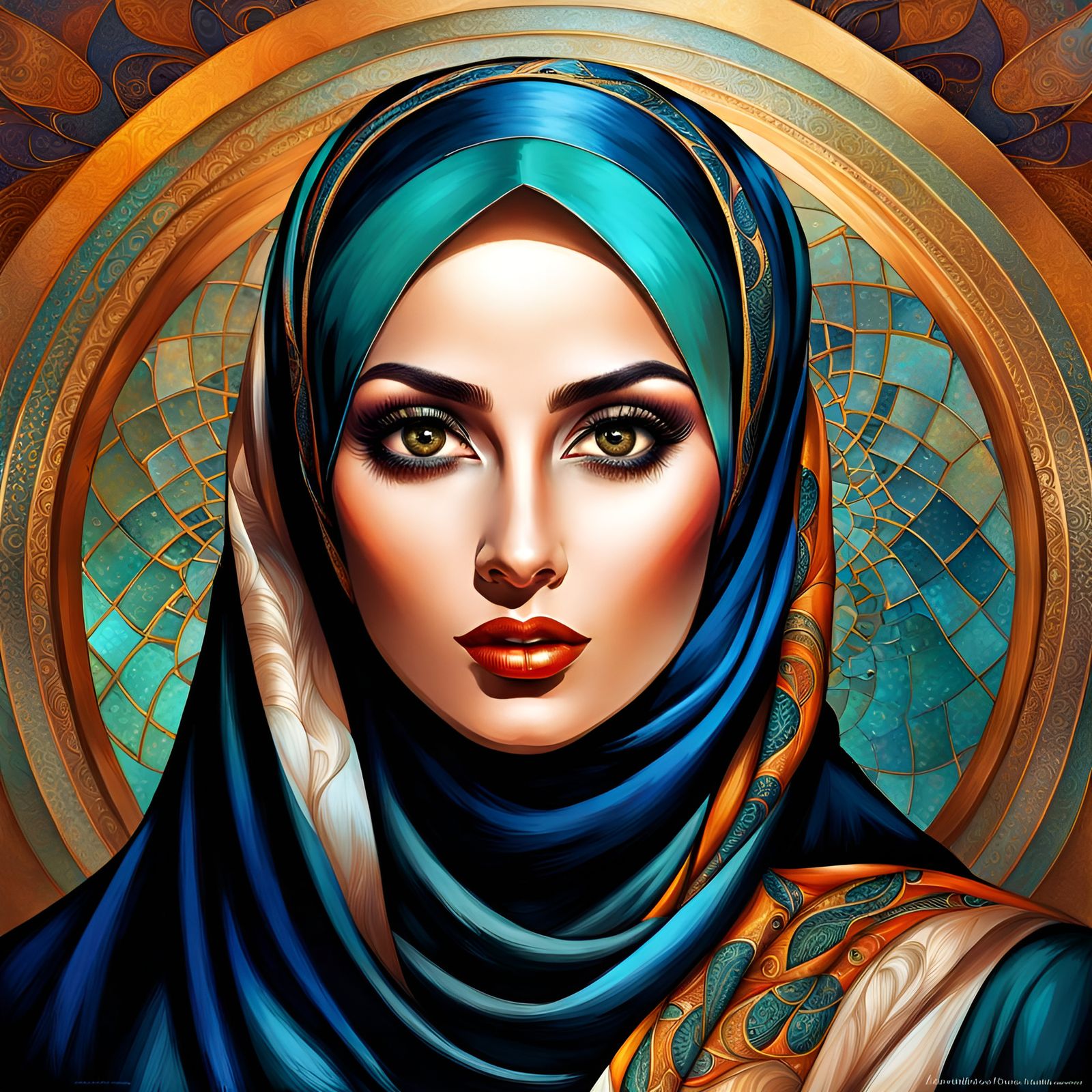 Confident Hijabi Woman in Art Nouveau Style
