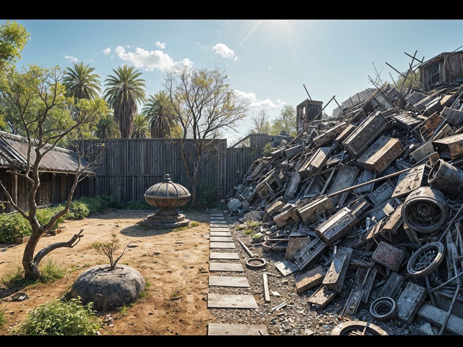 Zen Garden Meets Junkyard: A Digital Painting