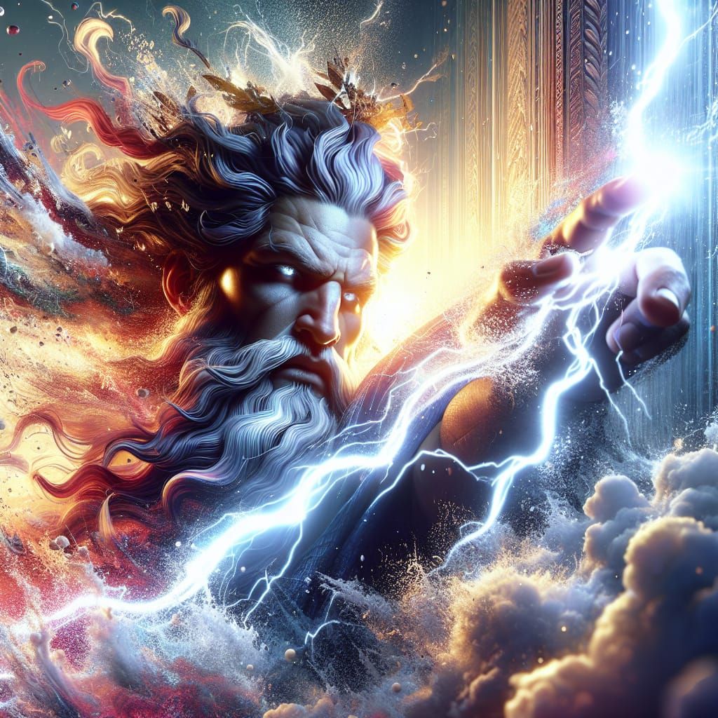 Zeus Throws Lightning Bolt: Hyperrealistic Concept Art